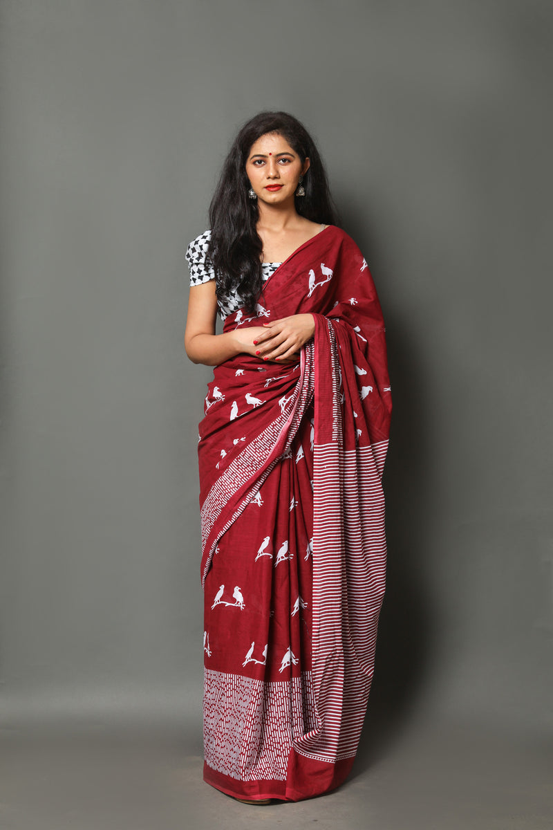 Elegant Hand Block Printed Cotton Saree