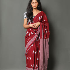 Elegant Hand Block Printed Cotton Saree