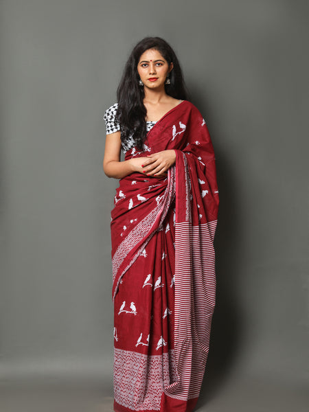 Elegant Hand Block Printed Cotton Saree