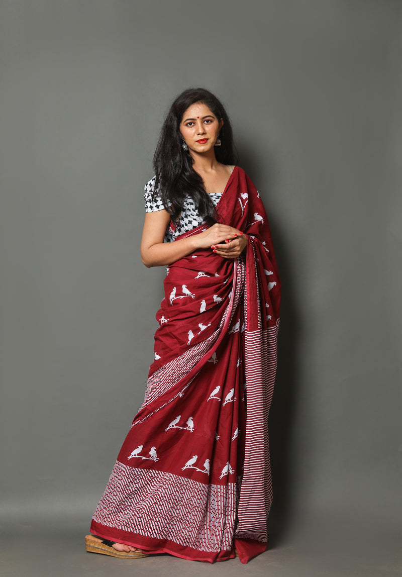 Elegant Hand Block Printed Cotton Saree