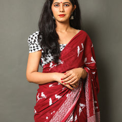 Elegant Hand Block Printed Cotton Saree