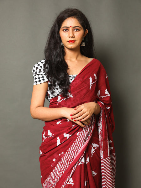Elegant Hand Block Printed Cotton Saree