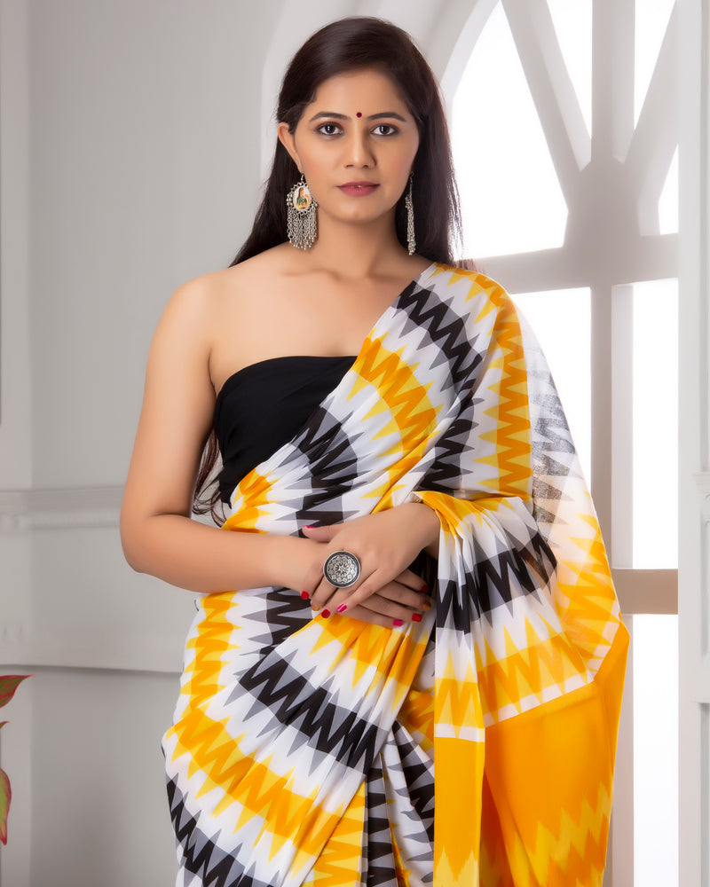 Elegant Hand Block Printed Cotton Saree