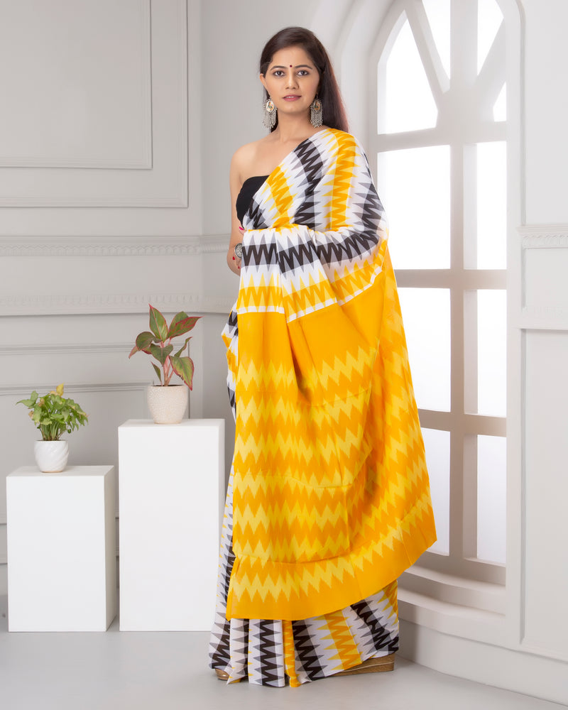 Elegant Hand Block Printed Cotton Saree