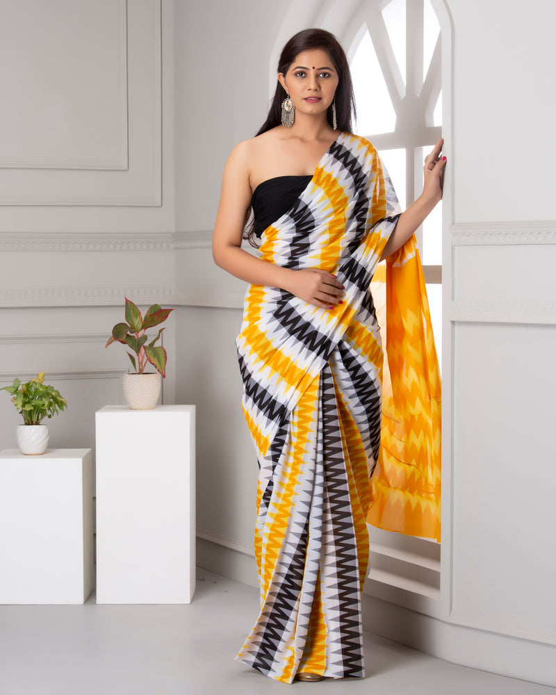 Elegant Hand Block Printed Cotton Saree