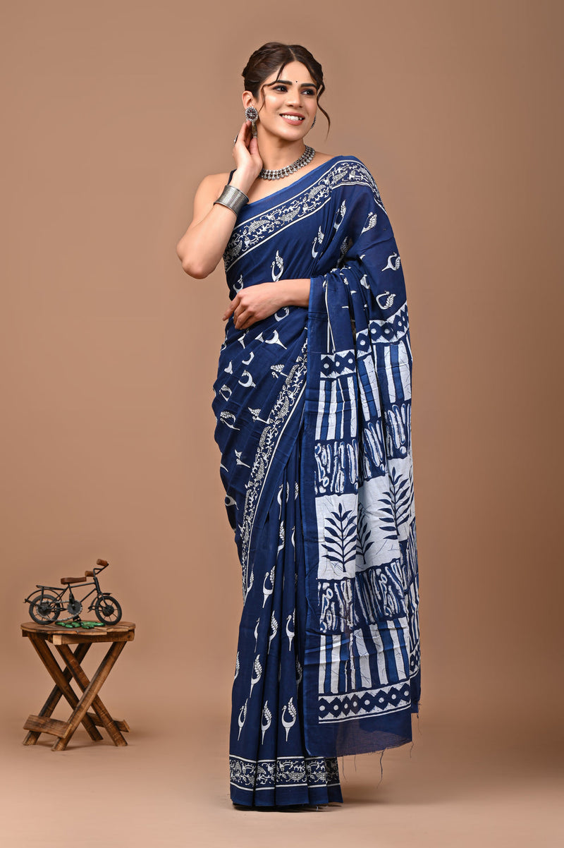 Elegant Hand Block Printed Cotton Saree