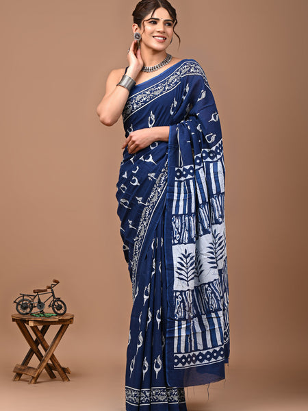 Elegant Hand Block Printed Cotton Saree