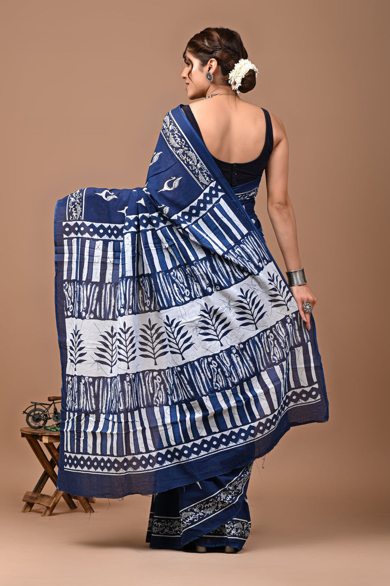 Elegant Hand Block Printed Cotton Saree