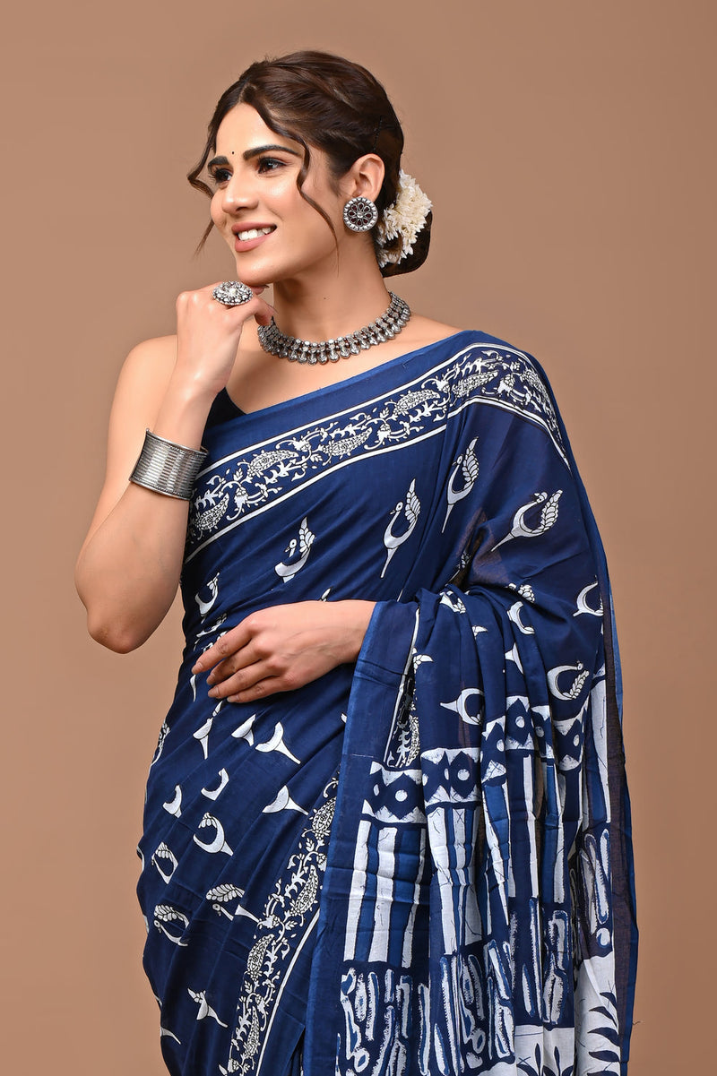 Elegant Hand Block Printed Cotton Saree