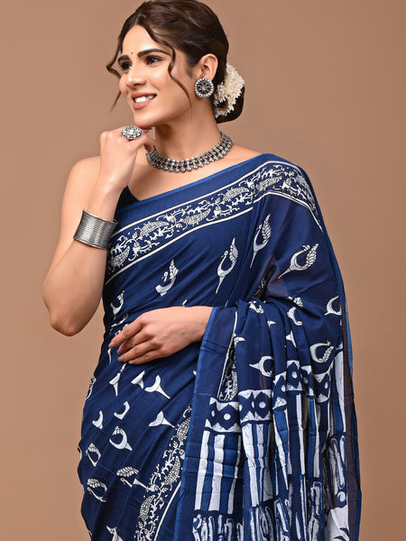 Elegant Hand Block Printed Cotton Saree