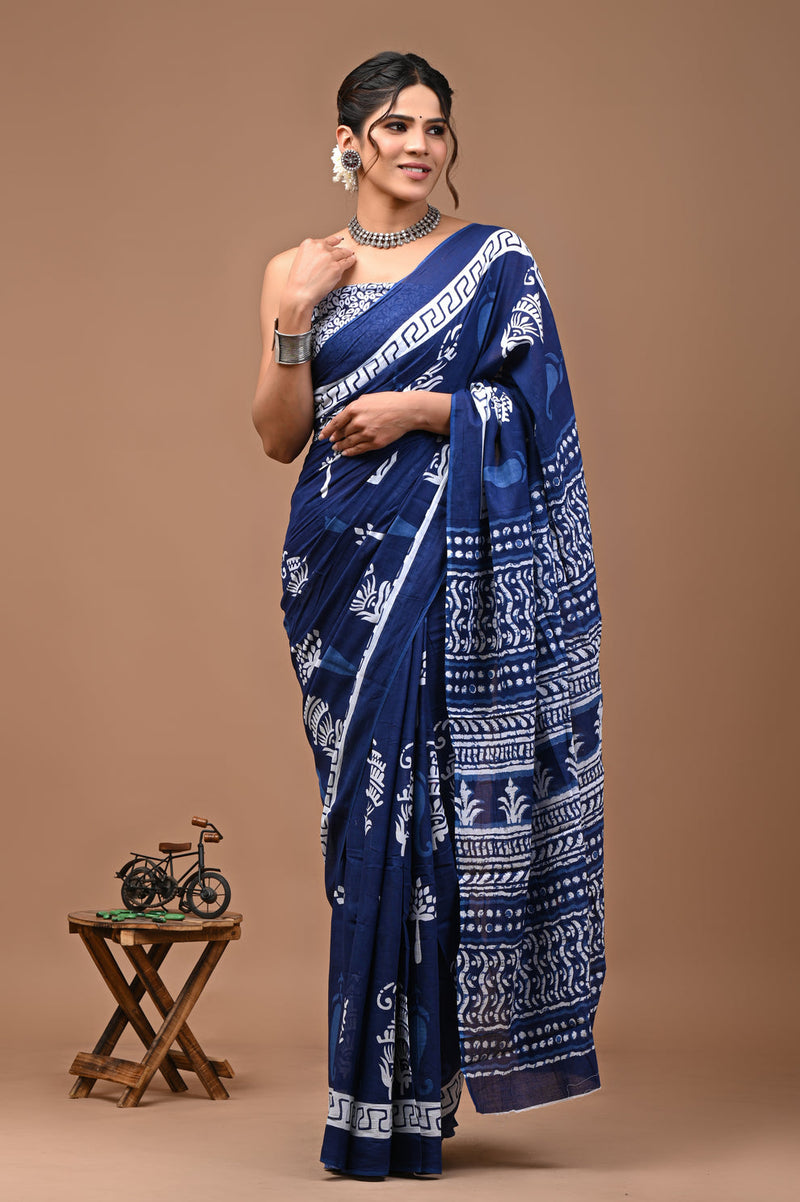 Elegant Hand Block Printed Cotton Saree
