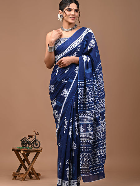 Elegant Hand Block Printed Cotton Saree