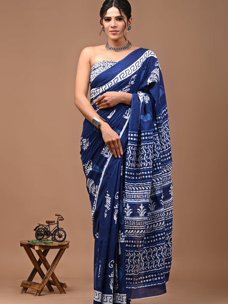 Elegant Hand Block Printed Cotton Saree