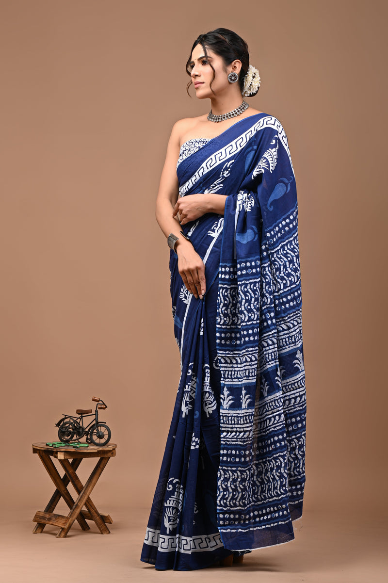 Elegant Hand Block Printed Cotton Saree