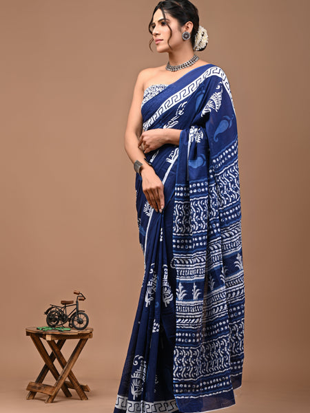Elegant Hand Block Printed Cotton Saree
