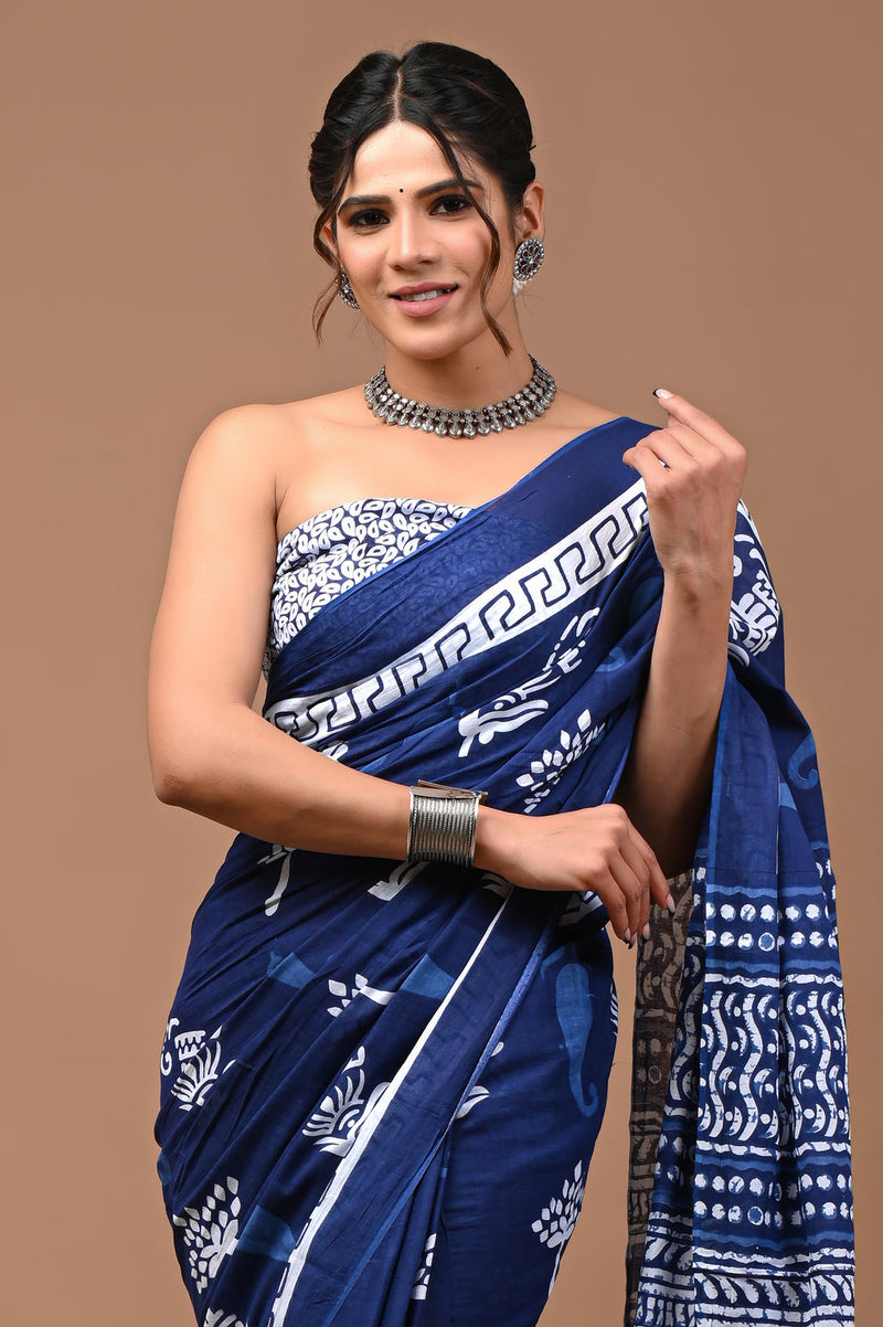 Elegant Hand Block Printed Cotton Saree