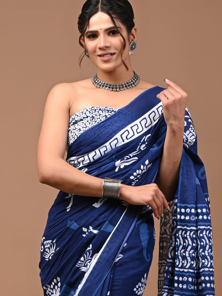 Elegant Hand Block Printed Cotton Saree