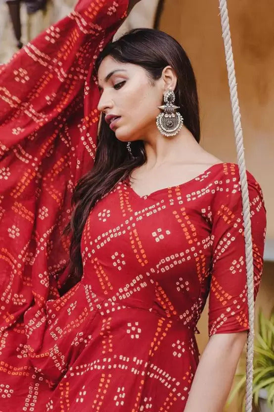 Red Bandhej Anarkali Dresses