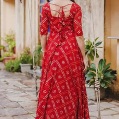 Red Bandhej Anarkali Dresses