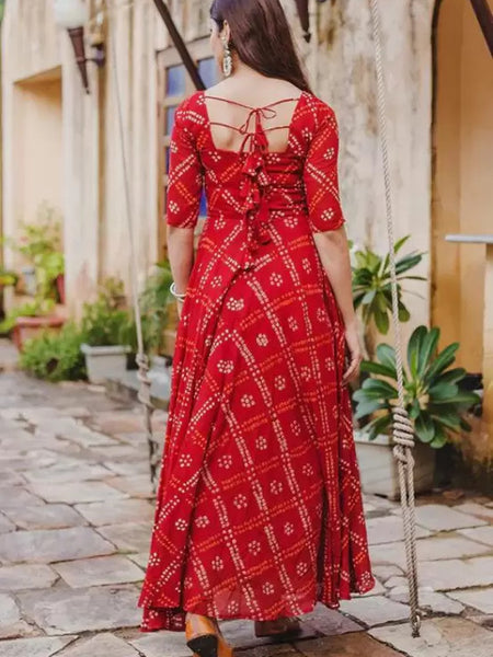 Red Bandhej Anarkali Dresses
