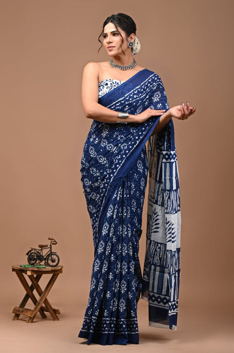 Elegant Hand Block Printed Cotton Saree