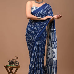 Elegant Hand Block Printed Cotton Saree