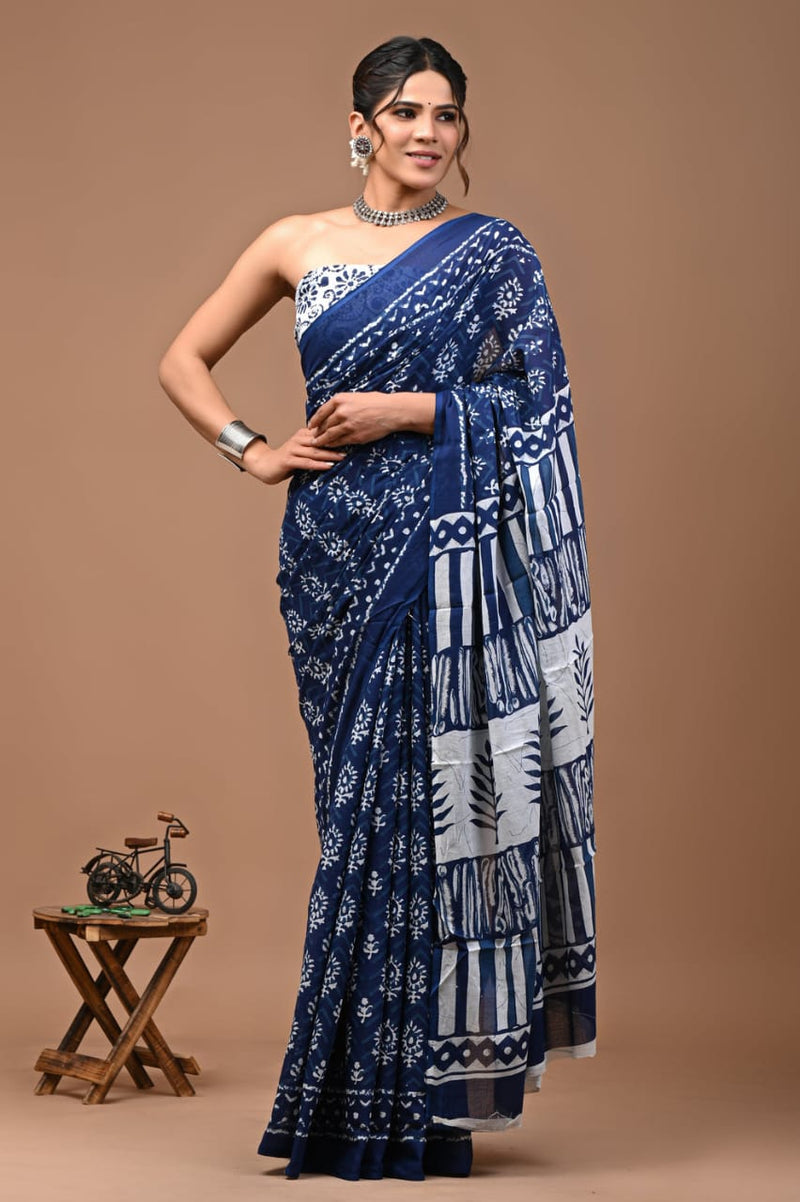 Elegant Hand Block Printed Cotton Saree
