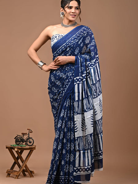 Elegant Hand Block Printed Cotton Saree