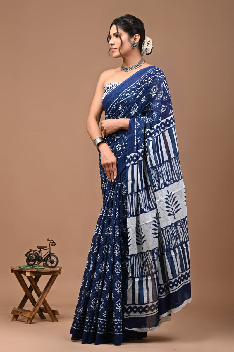 Elegant Hand Block Printed Cotton Saree