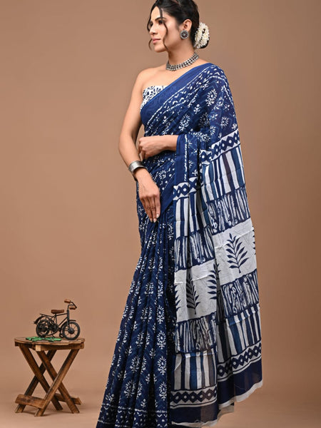 Elegant Hand Block Printed Cotton Saree