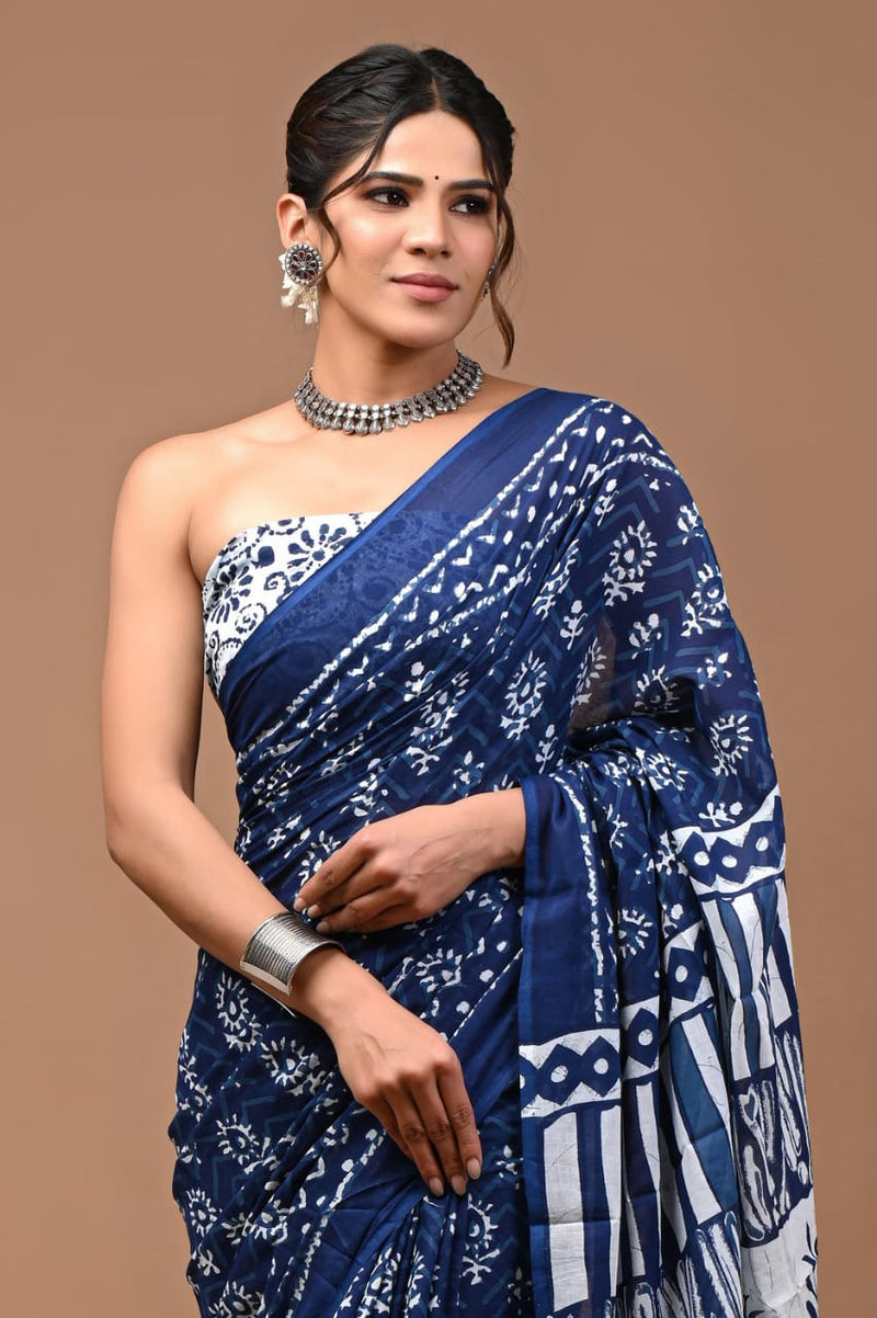 Elegant Hand Block Printed Cotton Saree