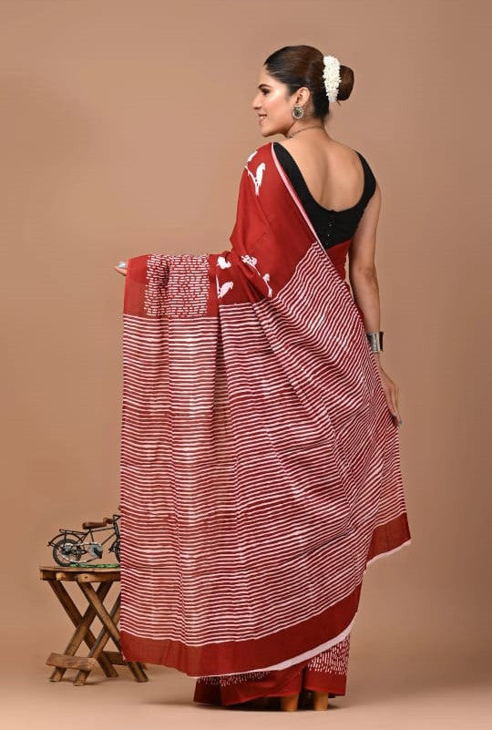 Elegant Hand Block Printed Cotton Saree