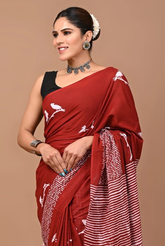 Elegant Hand Block Printed Cotton Saree