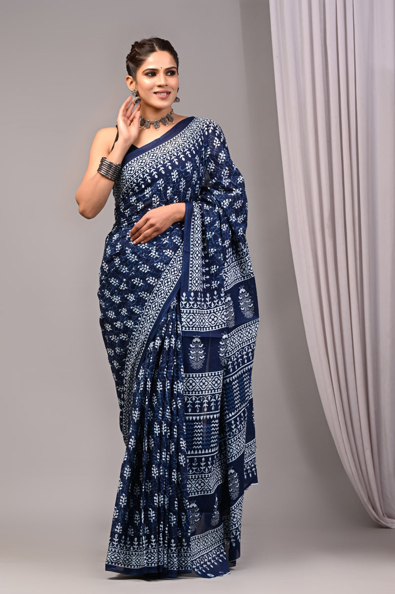 Elegant Hand Block Printed Cotton Saree