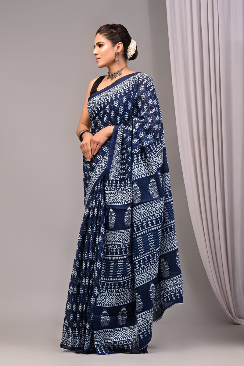 Elegant Hand Block Printed Cotton Saree