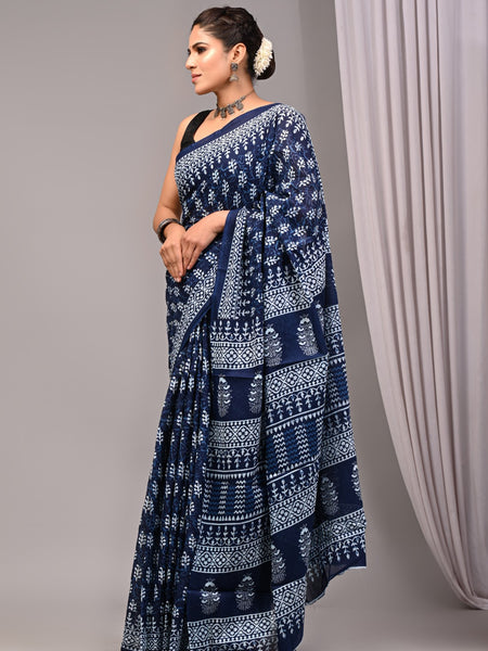 Elegant Hand Block Printed Cotton Saree