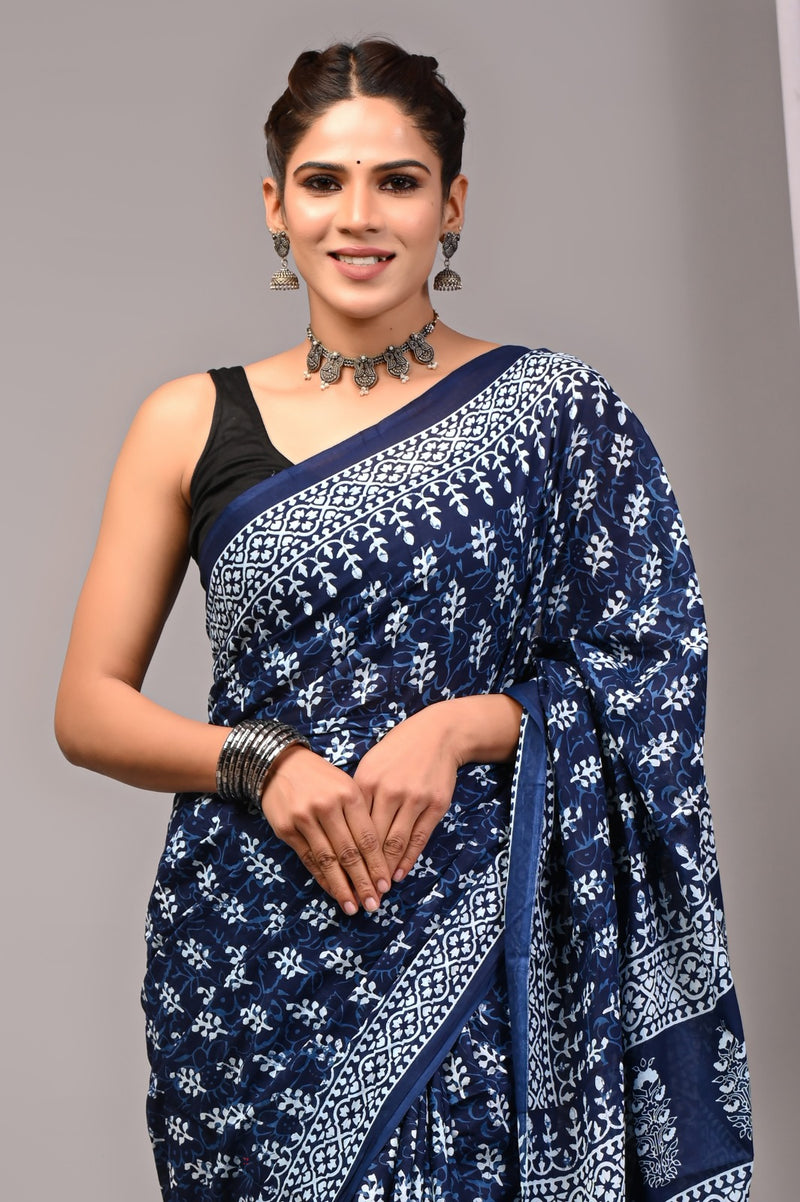 Elegant Hand Block Printed Cotton Saree