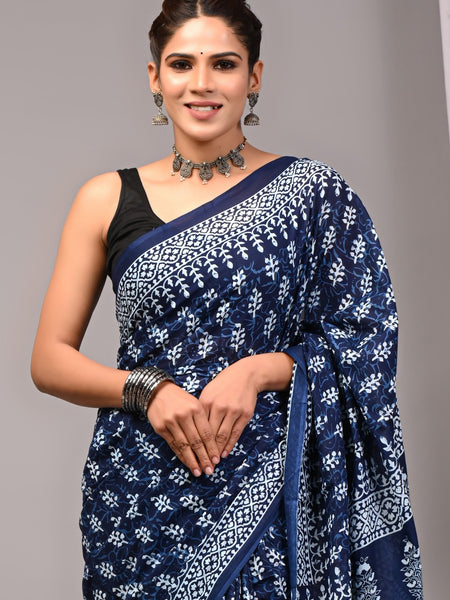 Elegant Hand Block Printed Cotton Saree