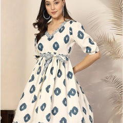 White Janifer bohemian print fit & flare Short Dress
