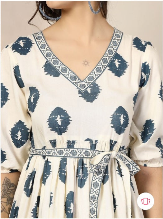 White Janifer bohemian print fit & flare Short Dress