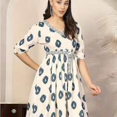 White Janifer bohemian print fit & flare Short Dress